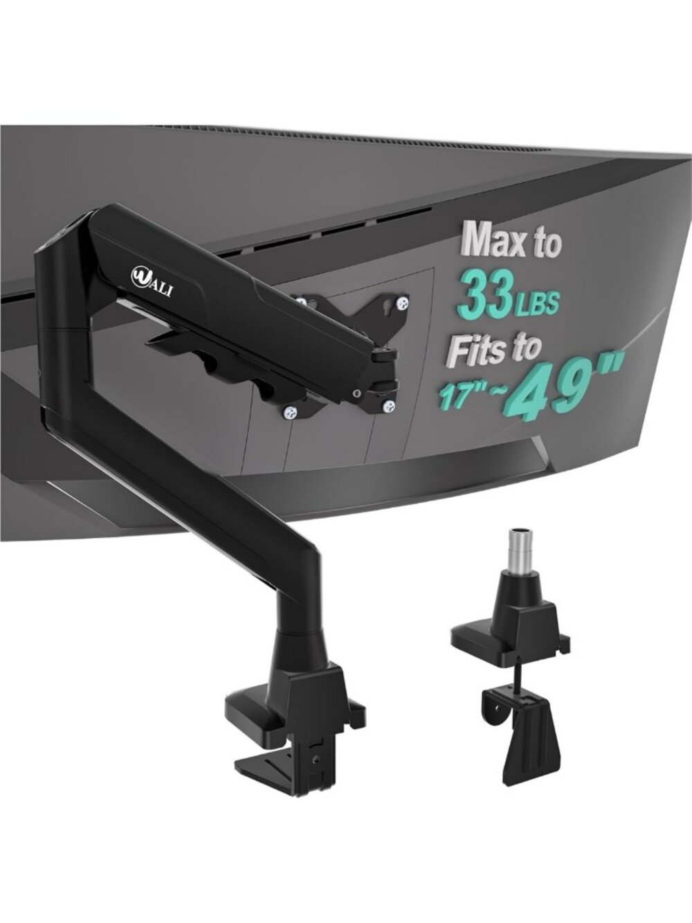 Ultrawide Single Monitor Arm for 17-49” Curved Screens, Supports Up to 33lbs
